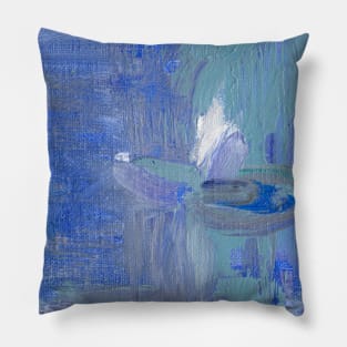 Abstract Oil Painting Waterlily White Blue Pillow