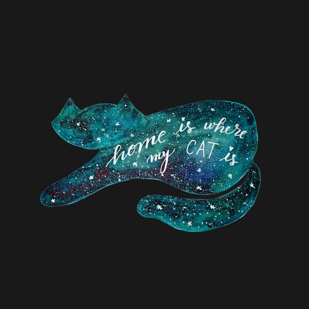 Watercolor galaxy cat - teal by wackapacka