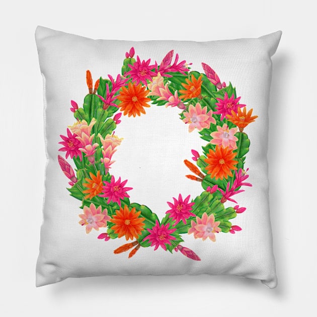 Holiday Cactus Wreath Pillow by paintedpansy