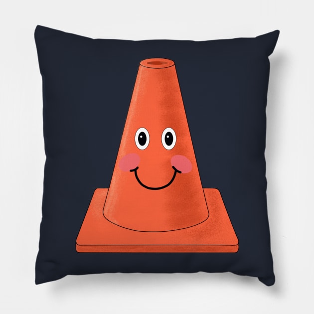 Cute smiling orange traffic cone Pillow by StephJChild