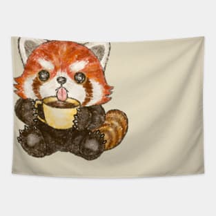 Red panda coffee time Tapestry