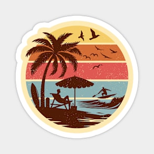 Vintage Surfing Beach Tropical Summer Retro Sunset Surfer Magnet