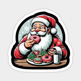 Santa Claus and Christmas Donuts A Joyful Holiday Illustration Magnet