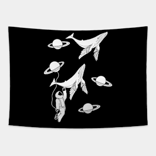 Astronaut meets flying whales Tapestry