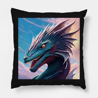 Intricate Blue and White Scaled Dragon at Sunrise Pillow