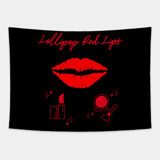 Lollipop red lips. Girly lipstick makeup candy Tapestry