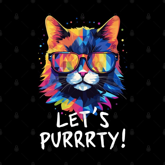 Party Cat in Sunglasses Men Women 90s Retro Pun Funny Cat by KsuAnn