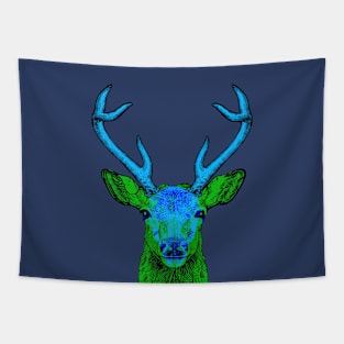 Deer Skull Interactive Green&Blue Filter T-Shirt #2 By Red&Blue Tapestry