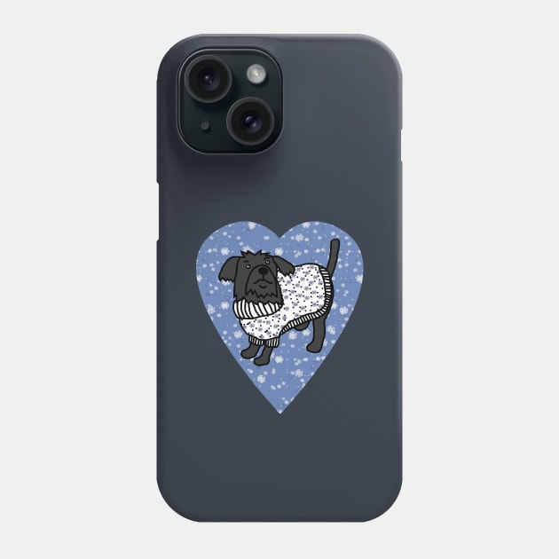 Cute Dog in Winter Sweater Blue Heart Valentines Day Phone Case by ellenhenryart