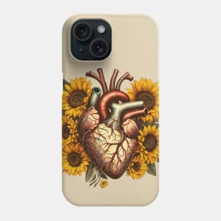 Floral botany Human heart, Vintage anatomy style, sunflowers Watercolor, human heart, anatomy art, student, doctor, medical Phone Case