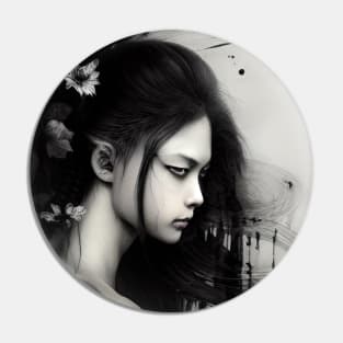 Sad girl, gothic style ink art Pin