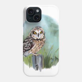 Short eared owl on blue Phone Case