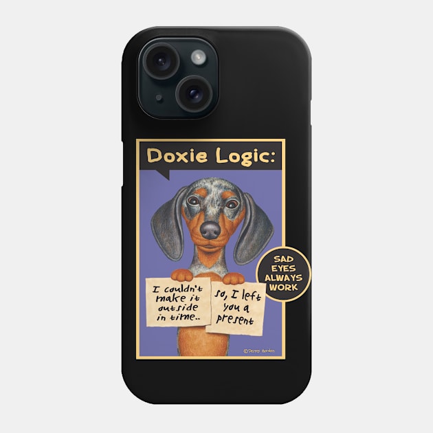 Cute Doxie Dog on Dappled Dachshund Holding Signs tee Phone Case by Danny Gordon Art