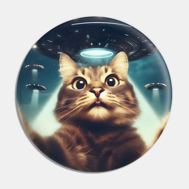 Funny Cat selfie with UFO Pin by TomFrontierArt