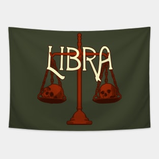 Red Libra Scale with Skulls Zodiac Tapestry