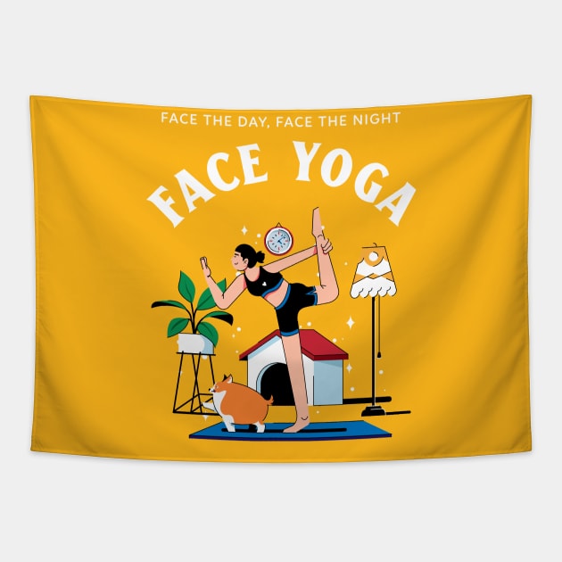 Face the Day, Face the Night, Face Yoga Tapestry by TV Dinners