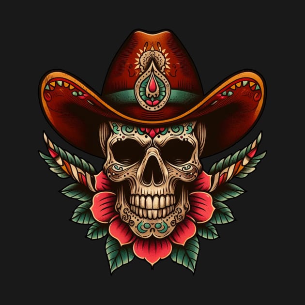 skull and cowboy hat tattoo by PinScher