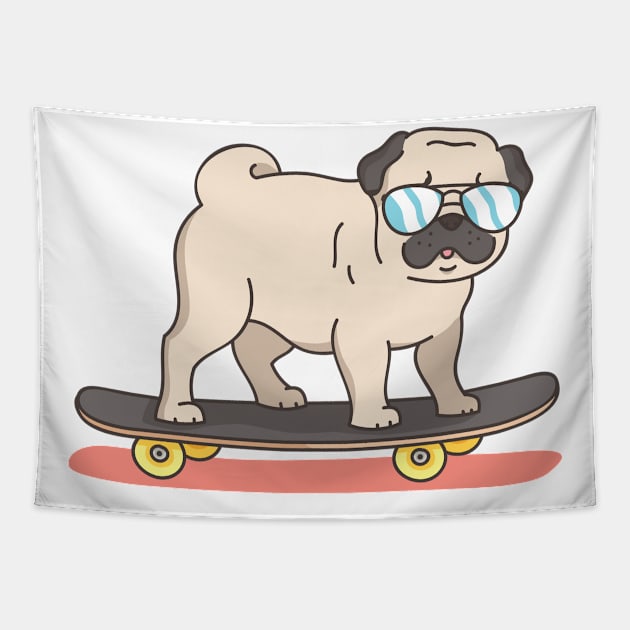 Pug Dog Skater Skateboarding Funny Gifts Tapestry by chrizy1688