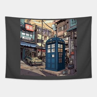 Illustration of tardis in Japan in city Tapestry