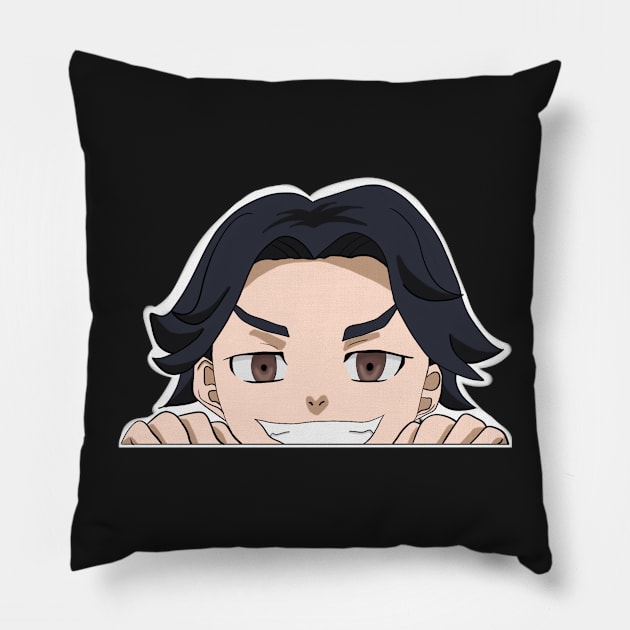 Baji peeking Pillow by zachlart