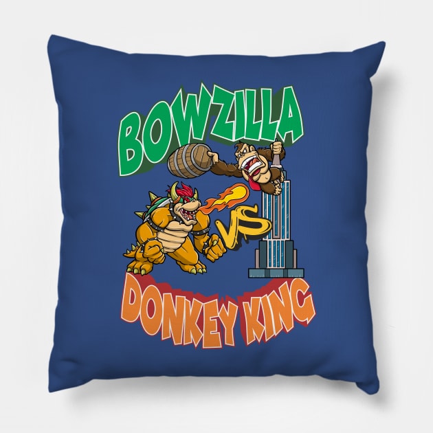 Bowzilla vs DonkeyKing Pillow by Variart Studios