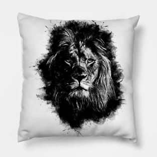 Lion Head Abstract Animal Face Ink Splatter Illustration Pillow