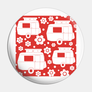 Daisy Polka Dot Vintage Caravan Pattern in Red and White Pin