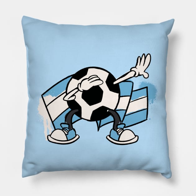 Dabbing Soccer Ball Cartoon Argentina Argentine Flag Football Pillow by Now Boarding