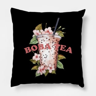 BOBA TEA - Bubble tea - flowers and boba Pillow