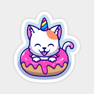 Cute Unicorn Cat With Doughnut Cartoon Magnet