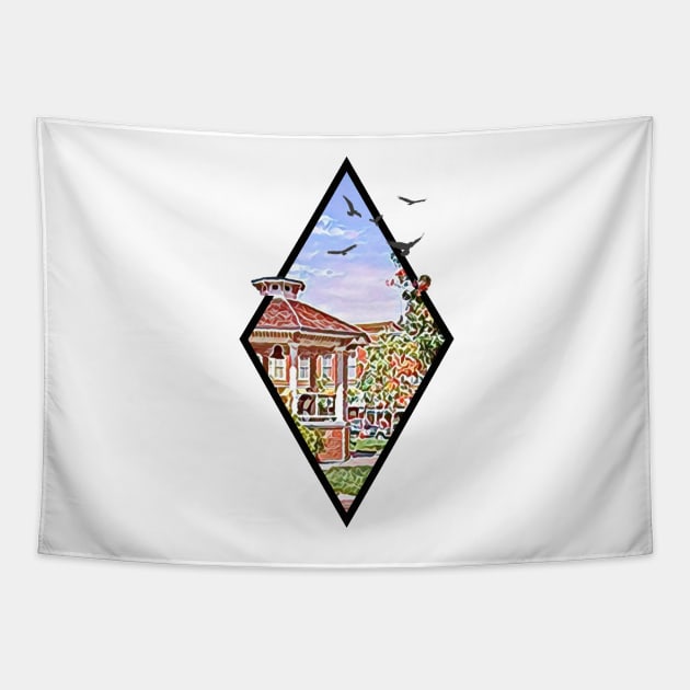 Town Square at Spring - Digital Art - Diamond Frame - White - Gilmore Tapestry by Fenay-Designs