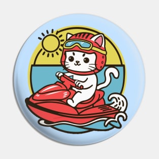 Cute Cat Jet Skiing Summer Gift Pin
