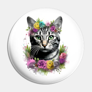 Bengal Cat Flowers Water Color Cat Mom Mother's Day Gift Pin