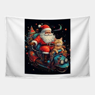 Santa Riding Cat Funny Christmas T-shirt man women Tapestry