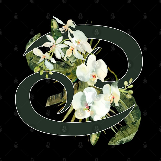 Cancer Horoscope Zodiac White Orchid Design by bumblefuzzies