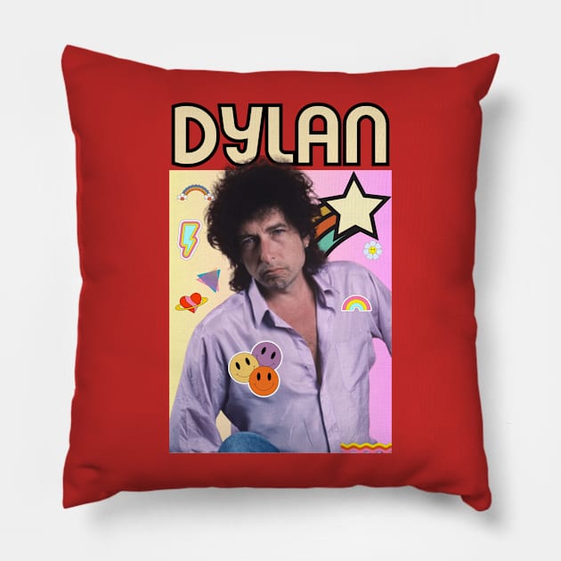 bob dylan portrait quotes art 90s style retro vintage 80s Pillow by graphicaesthetic ✅