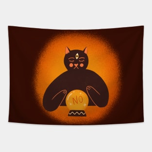 Cute black cat art. Halloween fortune teller illustration Tapestry