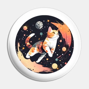 Cute Cat Moon Funny Cat - Floating in Space Pin