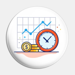 Clock with coin and graph cartoon Pin