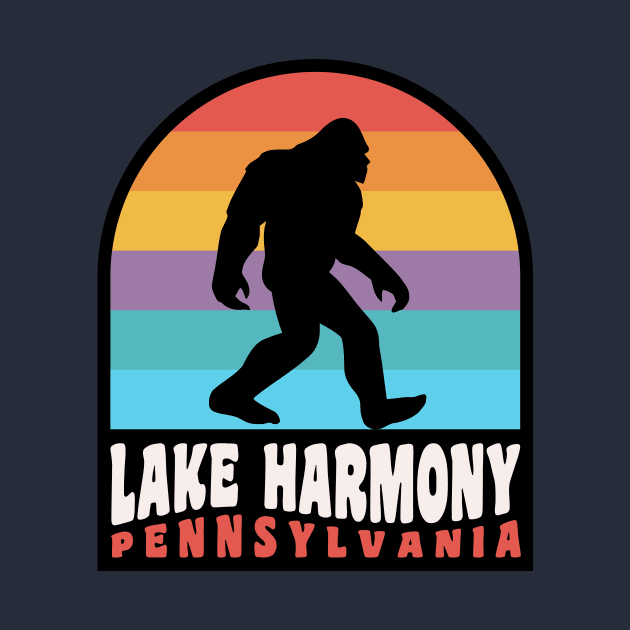 Lake Harmony Pennsylvania Bigfoot Sasquatch Poconos Vacation Retro Sunset by PodDesignShop