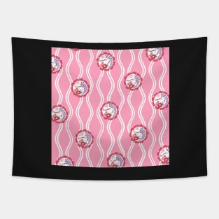 Traditional Japanese Floral Tatewaku Spring Flowers Pattern with Sakura Cherry Blossom, Camellia, and Wisteria in Pastel Pink Tapestry