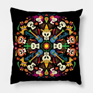 Joyful Mexican skulls celebrating the day of the dead Pillow