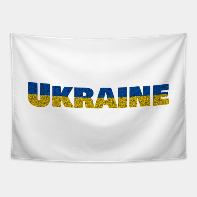 Ukraine Typography in Blue Yellow Sunflowers Tapestry by ellenhenryart