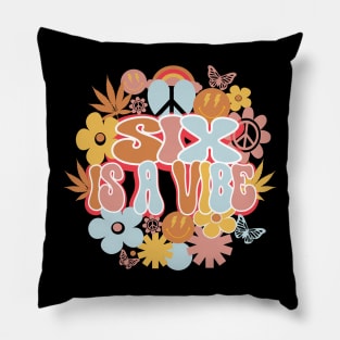 6th Birthday Retro Groovy Shirt, Six Is a Vibe 6 Year Old Birthday Pillow