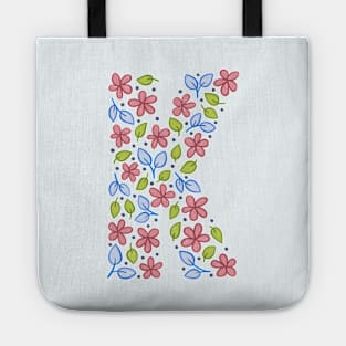 Floral Monogram Letter K - pink and blue Tote