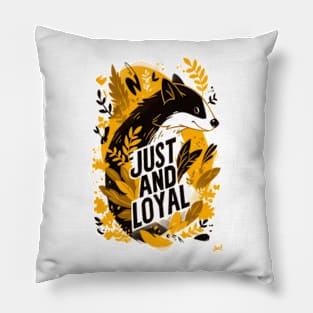 Just and Loyal - Badger - Black and Gold - Fantasy Pillow