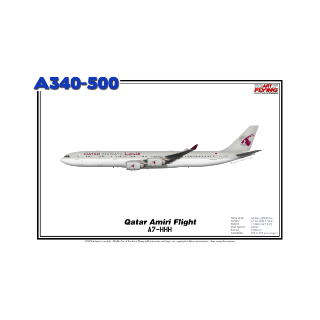 Airbus A340-500 - Qatar Amiri Flight (Art Print) by TheArtofFlying