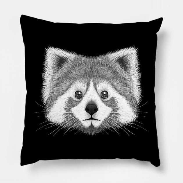 Red Panda B&W Pillow by Rohan Dahotre