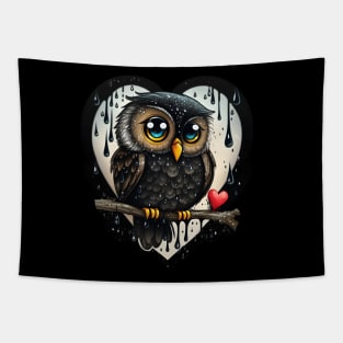 Cute Dark Heart Owl Tapestry