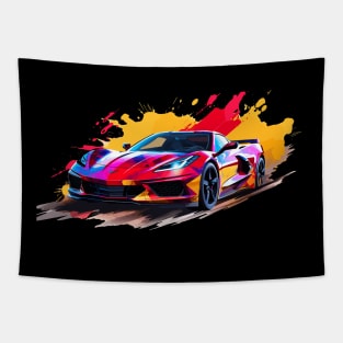 Torch Red C8 Corvette racecar splatter art Supercar Sports car Racing car Tapestry